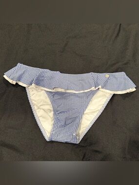 Freya Blue and White Gingham Bikini Bottoms with Ruffle Trim